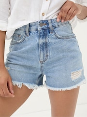 FatFace Blue Holywell Denim Cut Off Shorts - Image 1 of 5