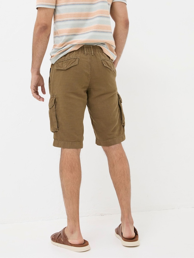 FatFace Brown Cotton Linen Cargo Shorts - Image 2 of 3
