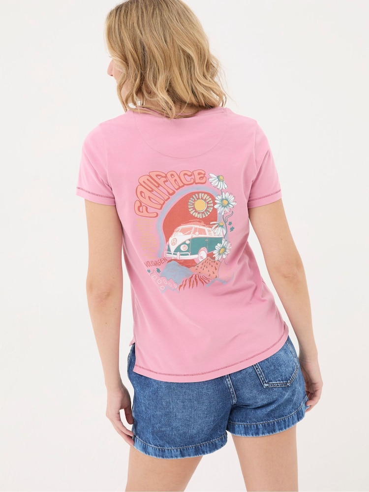 FatFace VW Pink Flower Power 100% Cotton T-Shirt - Image 2 of 5