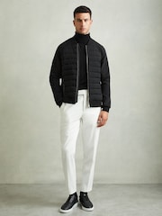 Reiss Black Rochdale Hybrid Quilt Raglan-Sleeve Bomber Jacket - Image 1 of 6