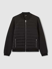Reiss Black Rochdale Hybrid Quilt Raglan-Sleeve Bomber Jacket - Image 2 of 6
