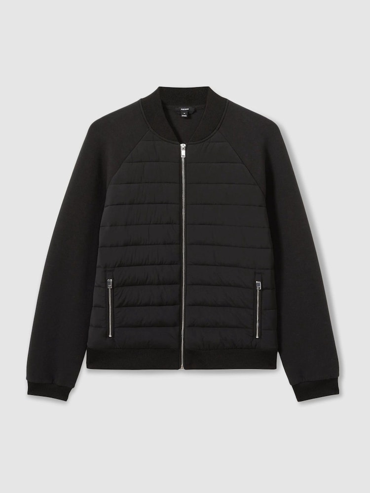 Reiss Black Rochdale Hybrid Quilt Raglan-Sleeve Bomber Jacket - Image 2 of 6