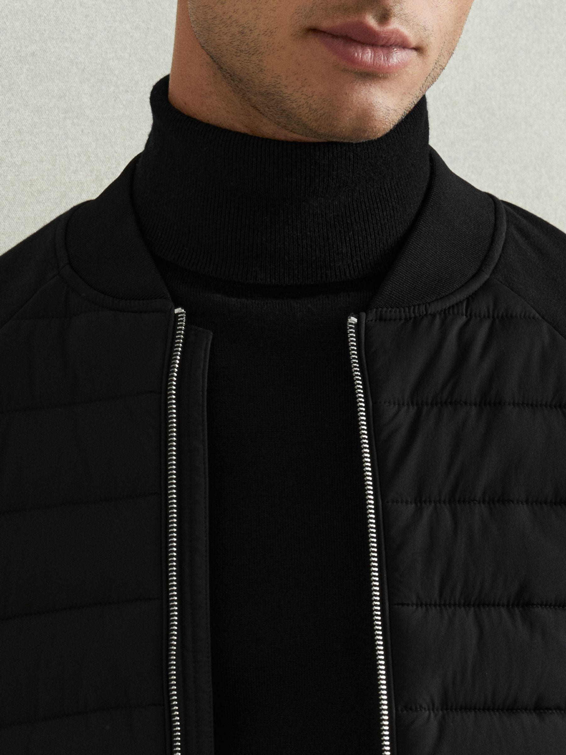 Buy Reiss Black Rochdale Hybrid Quilt Raglan-Sleeve Bomber