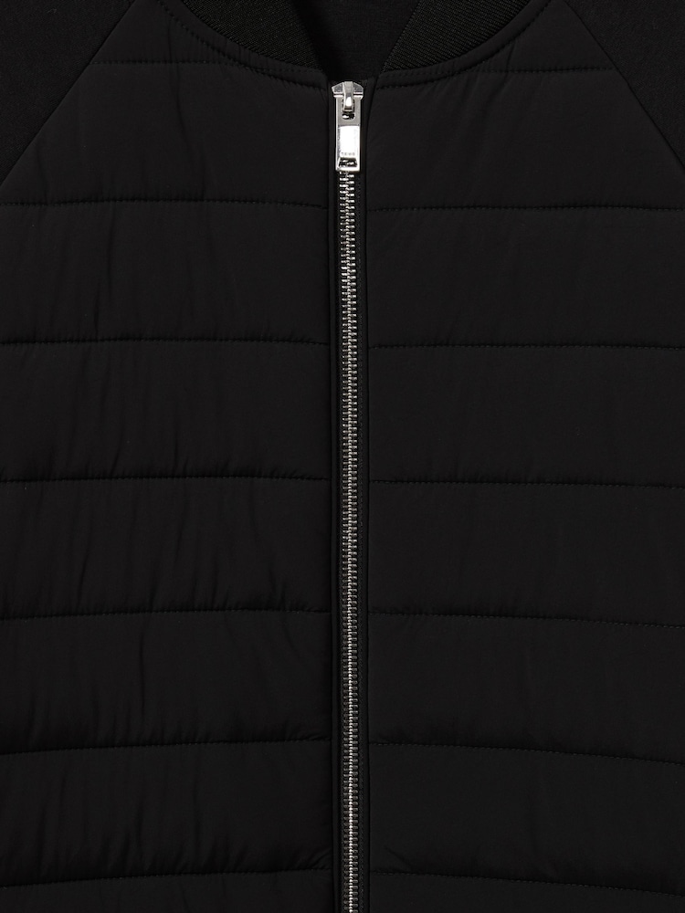Reiss Black Rochdale Hybrid Quilt Raglan-Sleeve Bomber Jacket - Image 6 of 6