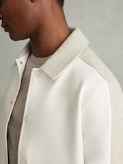 Reiss Optic White/Soft Grey Melange Arnold Hybrid Interlock Jersey Bomber Jacket - Image 3 of 5