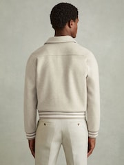 Reiss Optic White/Soft Grey Melange Arnold Hybrid Interlock Jersey Bomber Jacket - Image 4 of 5