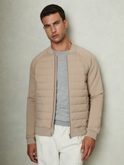 Reiss Biscuit Brown Rochdale Hybrid Quilt Raglan-Sleeve Bomber Jacket - Image 1 of 4