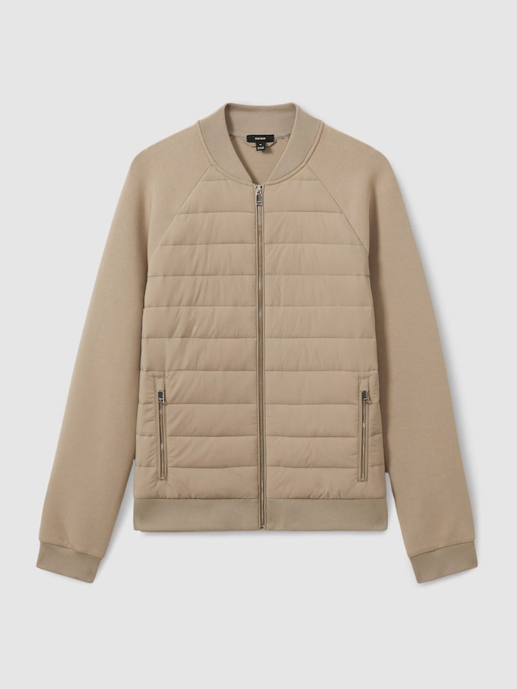 Reiss Biscuit Brown Rochdale Hybrid Quilt Raglan-Sleeve Bomber Jacket - Image 2 of 4
