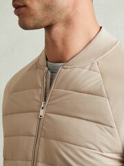 Reiss Biscuit Brown Rochdale Hybrid Quilt Raglan-Sleeve Bomber Jacket - Image 3 of 4