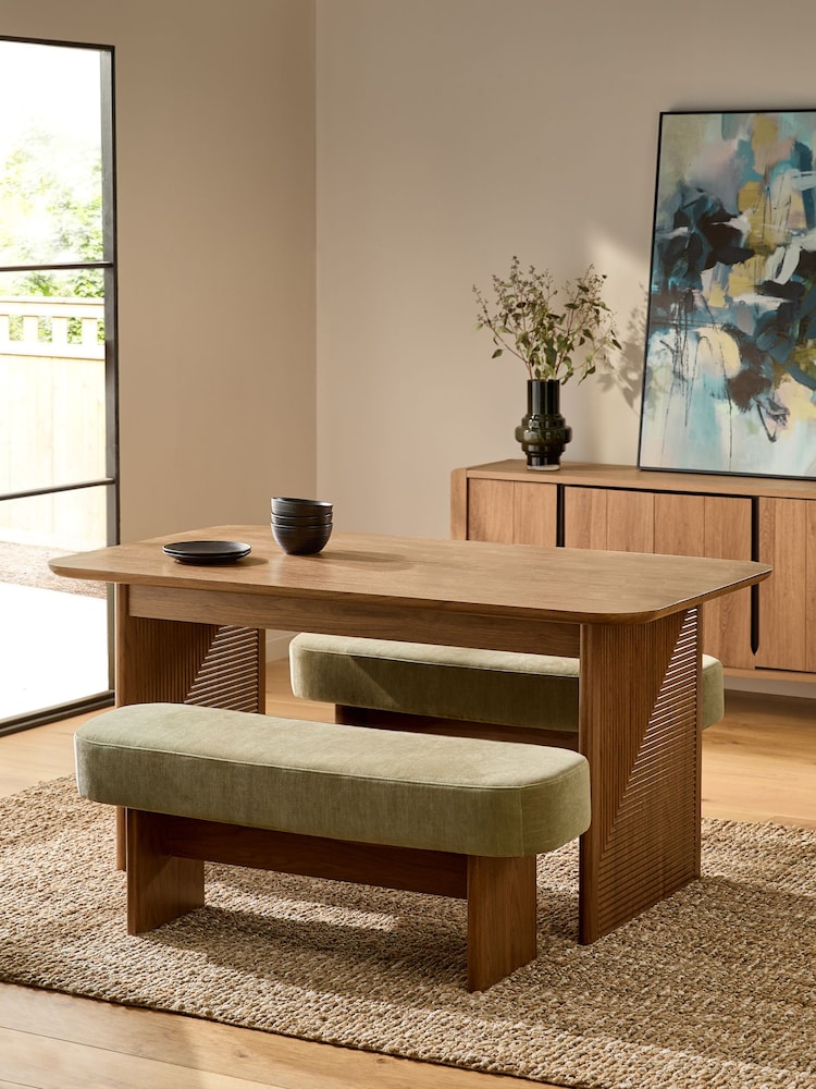 Relaxed Chenille Olive Green Marlow Bench Set - Image 1 of 11