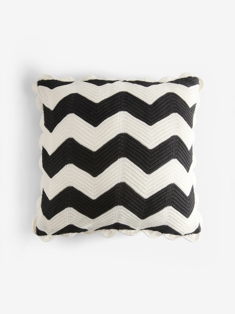 Monochrome Zig Zag Crochet Cushion - Image 3 of 5