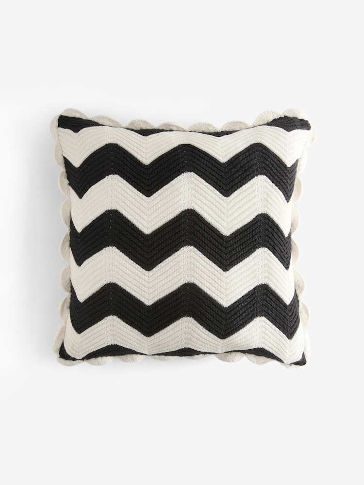Monochrome Zig Zag Crochet Cushion - Image 4 of 5
