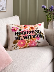 Fuchsia Pink Blooming Slogan Floral Cushion - Image 1 of 5