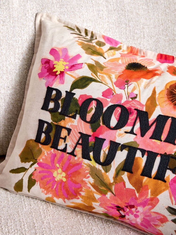 Fuchsia Pink Blooming Slogan Floral Cushion - Image 2 of 5