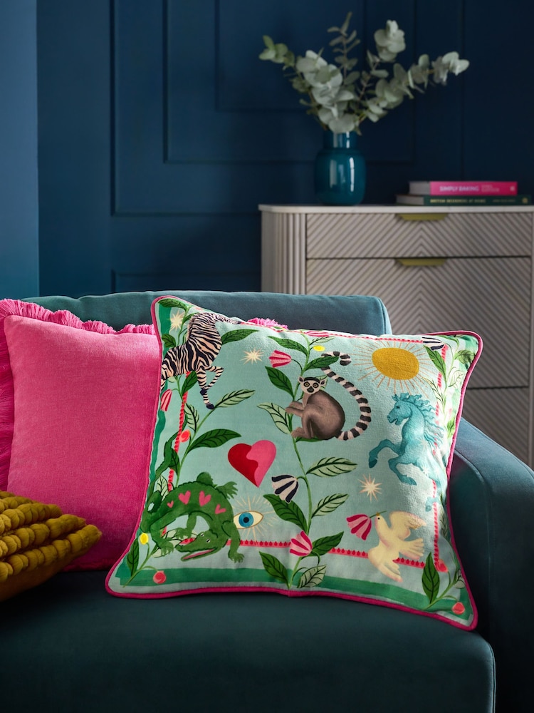 Bright Green Fantasy Print Cushion - Image 1 of 5