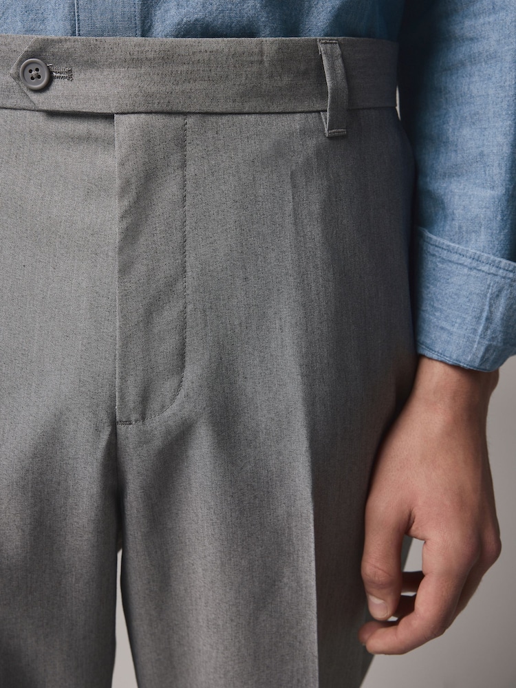 Buy Light Grey Relaxed Tapered Fit Stretch Smart Trousers from  display picture 1