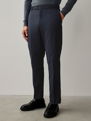 Navy Blue Relaxed Tapered Fit Stretch Smart Trousers - Image 1 of 9