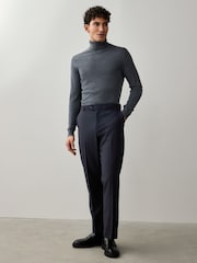 Navy Blue Relaxed Tapered Fit Stretch Smart Trousers - Image 3 of 9