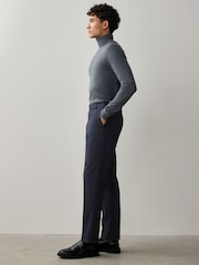 Navy Blue Relaxed Tapered Fit Stretch Smart Trousers - Image 4 of 9