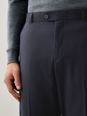 Navy Blue Relaxed Tapered Fit Stretch Smart Trousers - Image 5 of 9