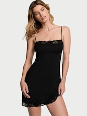 Victoria's Secret Black Modal Straight Neck Slip Dress - Image 1 of 1