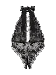 Victoria's Secret Black Rose Lace Halter Crotchless Bodysuit - Image 3 of 3