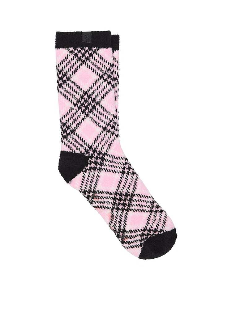 Victoria's Secret Pretty Blossom Plaid Pink Fleece Socks - Image 1 of 3