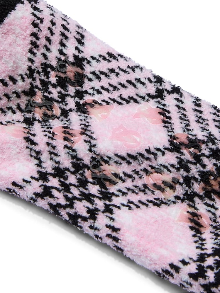 Victoria's Secret Pretty Blossom Plaid Pink Fleece Socks - Image 2 of 3