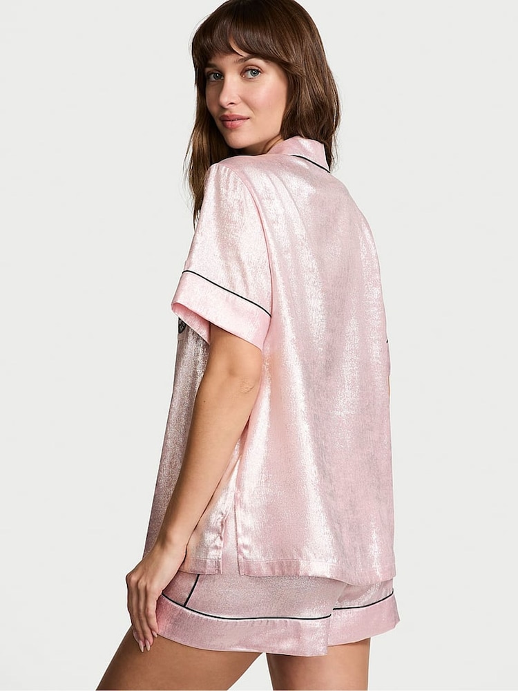 Victoria's Secret Pretty Blossom Fiona Foil Pink Satin Short Pyjama Set - Image 2 of 4 Victoria's Secret Pretty Blossom Fiona Foil Pink Satin Short Pyjama Set - Image 2 of 4