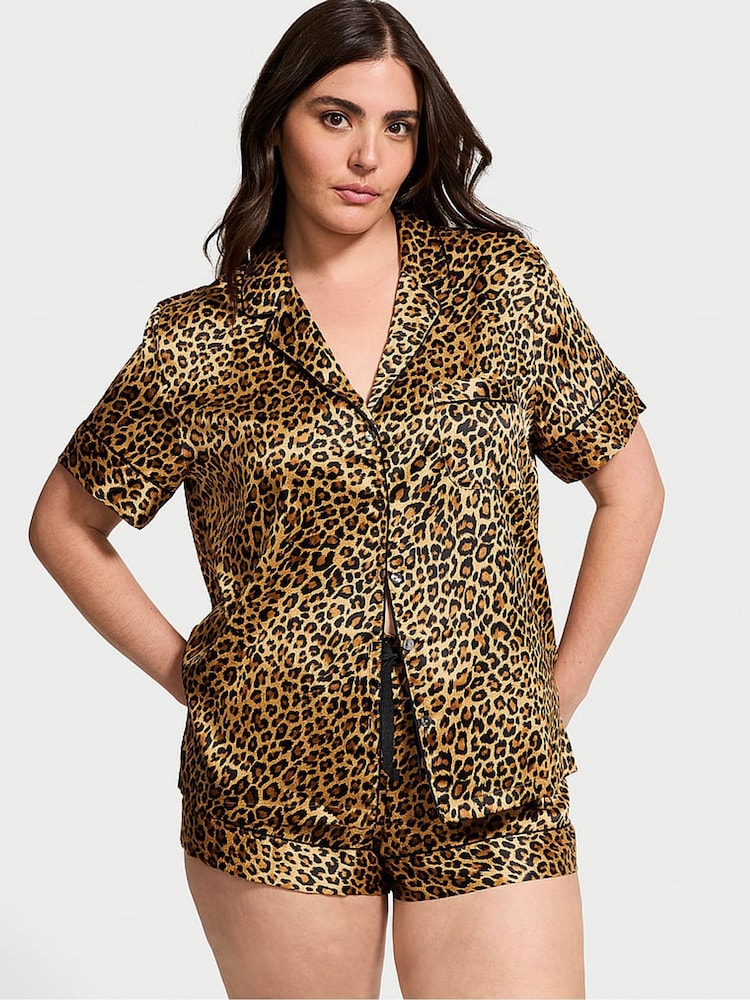 Victoria's Secret New Glam Leo Satin Short Pyjama Set - Image 1 of 3