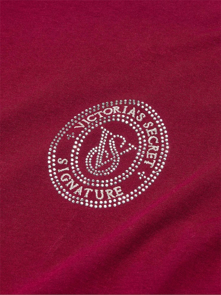 Victoria's Secret Campari Red Rhinestone Graphic London Cotton Long Pyjama Set - Image 4 of 4
