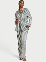 Victoria's Secret Botanical Green Iconic Stripe Satin Long Pyjama Set - Image 1 of 4