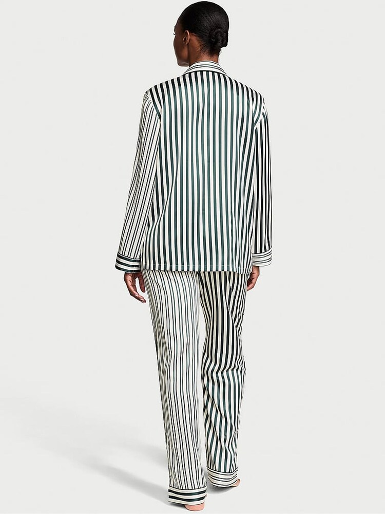 Victoria's Secret Botanical Green Iconic Stripe Satin Long Pyjama Set - Image 2 of 4