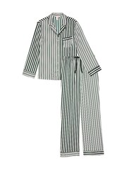 Victoria's Secret Botanical Green Iconic Stripe Satin Long Pyjama Set - Image 3 of 4