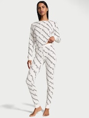 Victoria's Secret Coconut White Ribbon Script Thermal Long Pyjama Set - Image 1 of 3