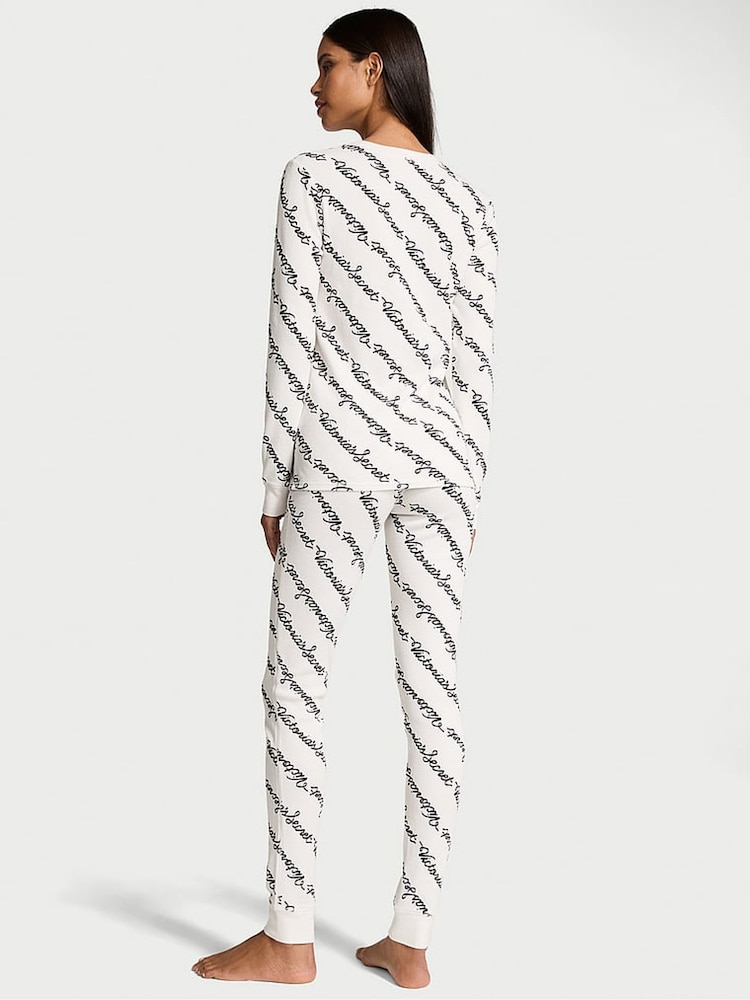 Victoria's Secret Coconut White Ribbon Script Thermal Long Pyjama Set - Image 2 of 3