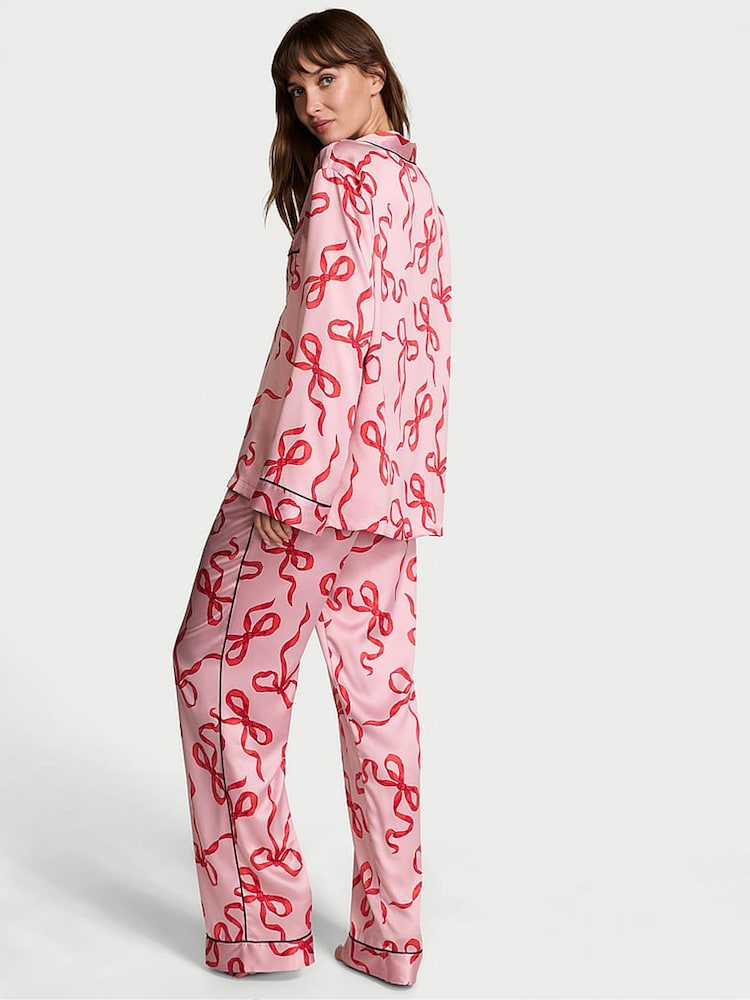 Victoria's Secret Chalk Rose/Lipstick Bows Pink Satin Long Pyjama Set - Image 2 of 4