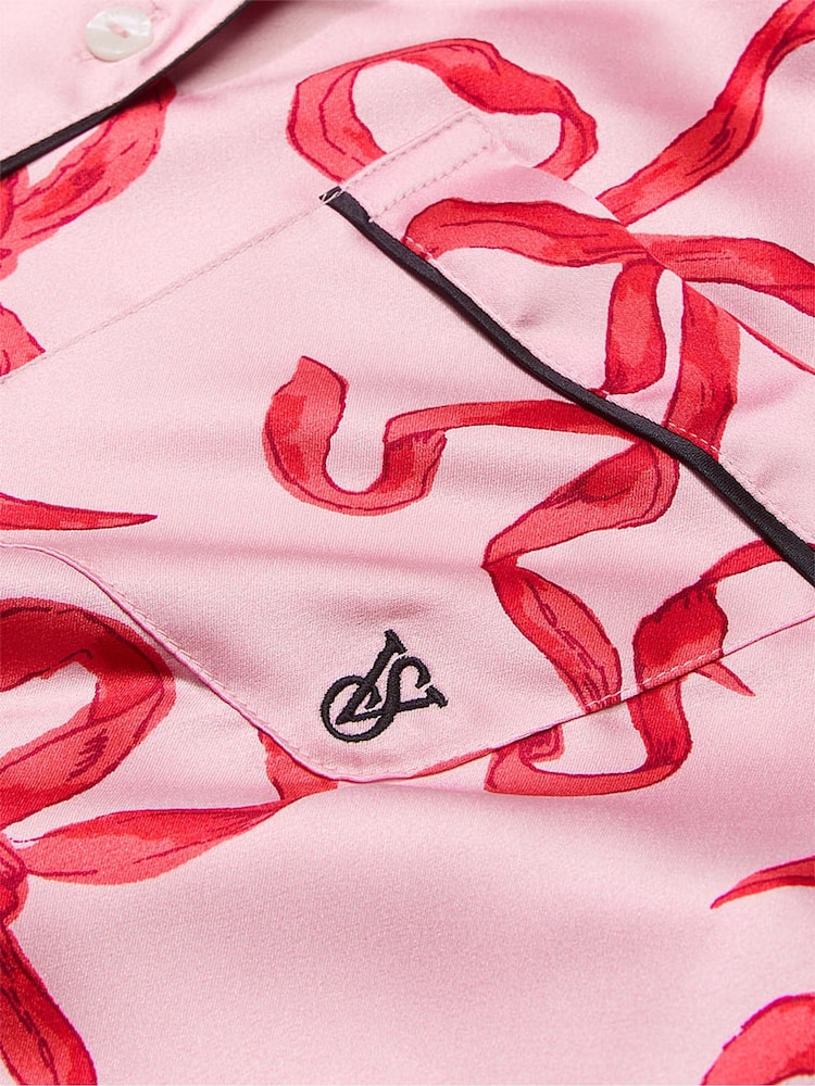 Victoria's Secret Chalk Rose/Lipstick Bows Pink Satin Long Pyjama Set - Image 4 of 4