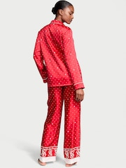 Victoria's Secret Lipstick Red Logo Pin Dot Satin Long Pyjama Set - Image 2 of 4