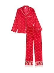 Victoria's Secret Lipstick Red Logo Pin Dot Satin Long Pyjama Set - Image 3 of 4