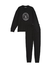 Victoria's Secret Black Rhinestone Graphic London Cotton Long Pyjama Set - Image 3 of 4
