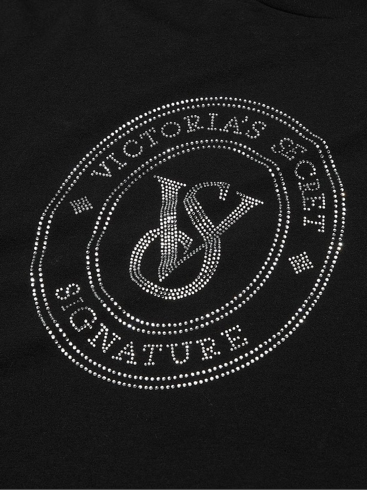 Victoria's Secret Black Rhinestone Graphic London Cotton Long Pyjama Set - Image 4 of 4