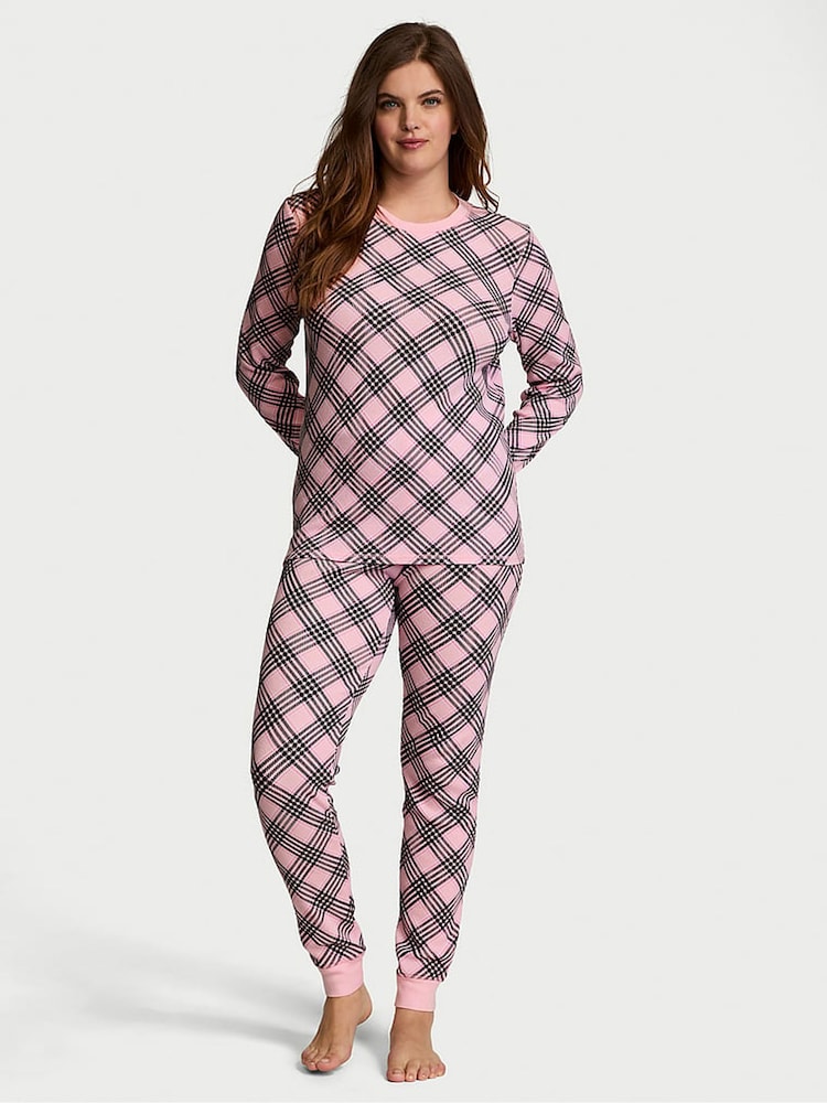 Victoria's Secret Pretty Blossom Lovely Plaid Pink Thermal Long Pyjama Set - Image 1 of 1