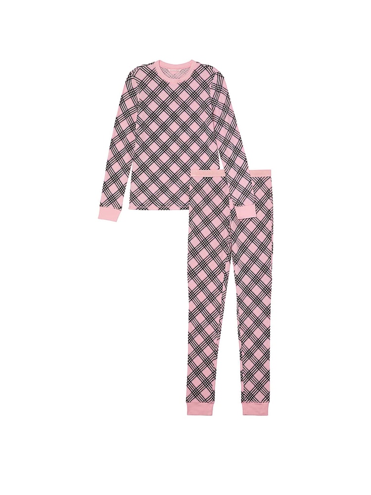 Victoria's Secret Pretty Blossom Lovely Plaid Pink Thermal Long Pyjama Set - Image 3 of 3