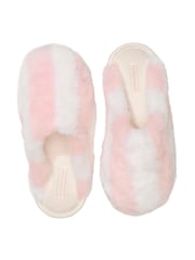 Victoria's Secret Heritage Stripe Pink Closed Toe Faux Fur Slippers - Image 1 of 2