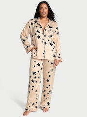 Victoria's Secret Black Pretty Star Satin Long Pyjama Set - Image 1 of 4