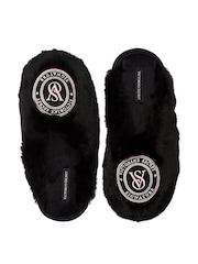 Victoria's Secret Black Closed Toe Faux Fur Slippers - Image 1 of 2