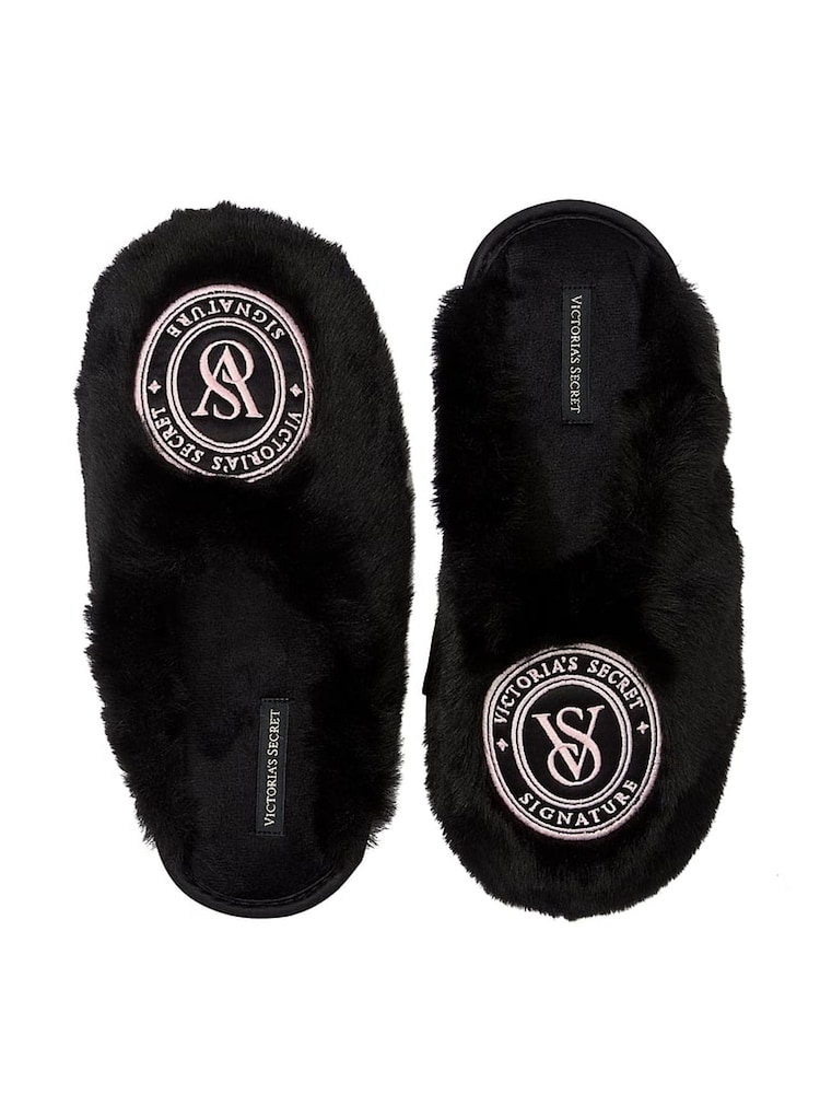 Victoria's Secret Black Closed Toe Faux Fur Slippers - Image 1 of 2