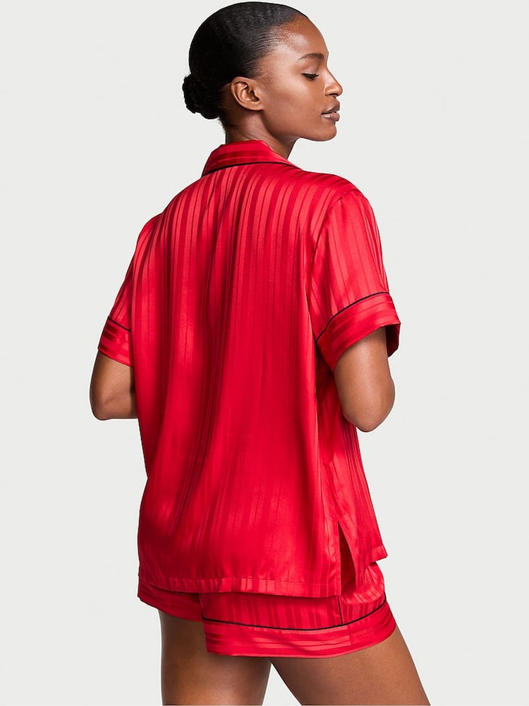 Victoria's Secret Lipstick Red Stripe Jacquard Satin Short Pyjama Set - Image 2 of 4