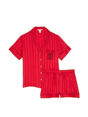 Victoria's Secret Lipstick Red Stripe Jacquard Satin Short Pyjama Set - Image 3 of 4